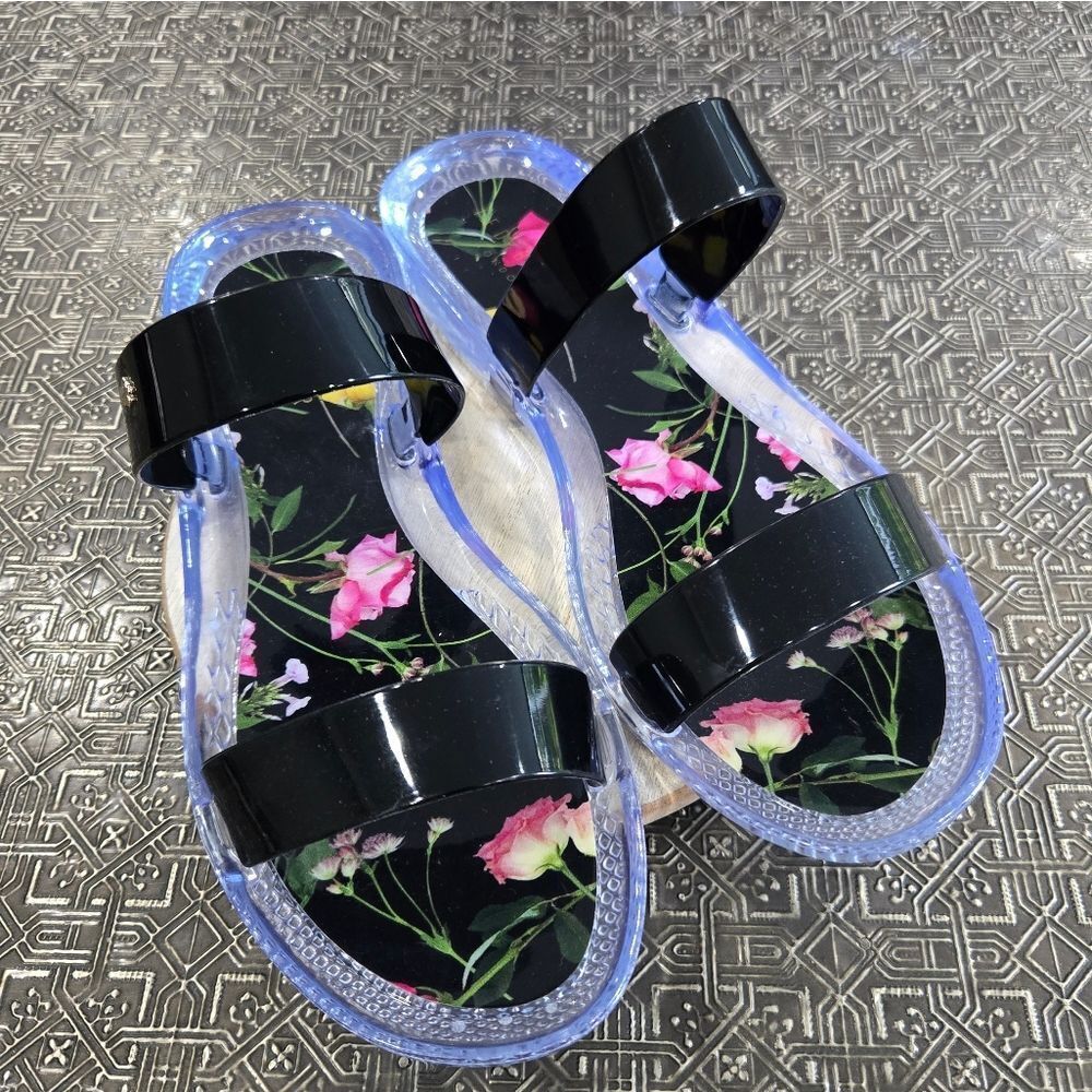 🐢 Ted Baker London Jellina Floral Printed Clear Jelly Slides Size 11 NWT
